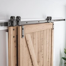 9 Feet Bypass Sliding Barn Door Hardware Kit - for Double Wooden Doors-Single Tr