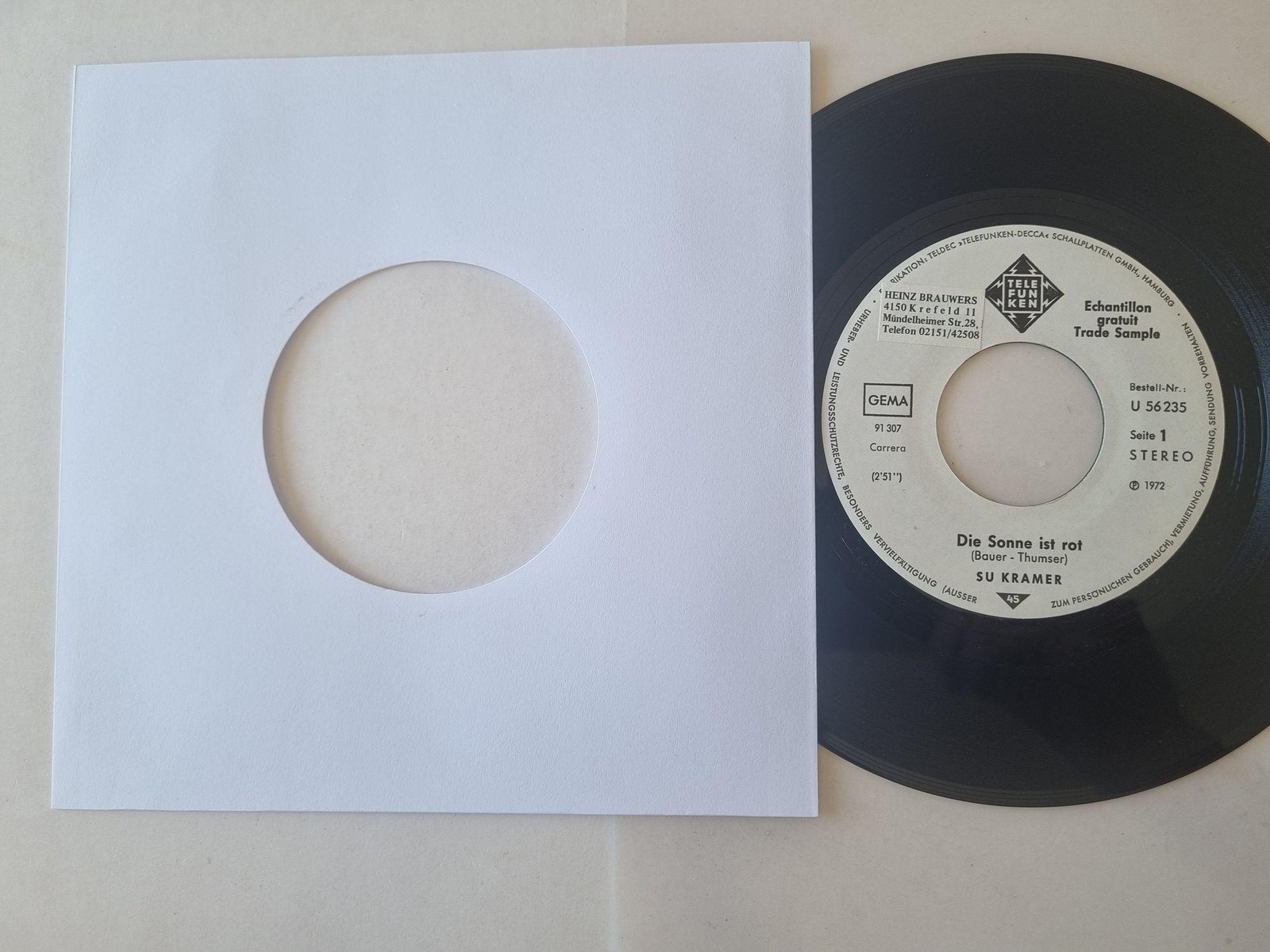 Su Kramer - Die Sonne Ist Rot 7'' Vinyl Germany PROMO