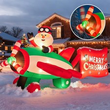 10.5 FT Animated Christmas Inflatables Santa Claus on Plane, Red