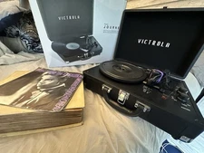 Small Victrola Journey Bluetooth Portable Record Player w/Records Beatles Cher +