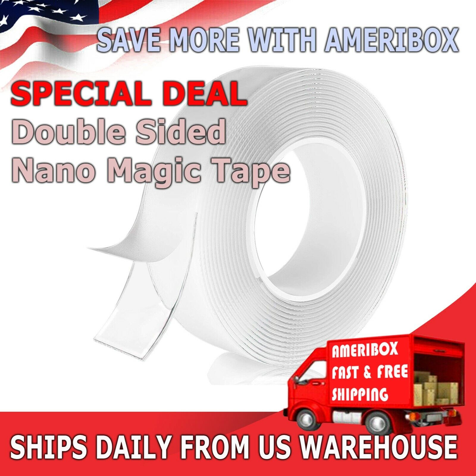 Nano Magical Tape Double Sided Traceless Washable Adhesive Invisible Gel 10Ft.