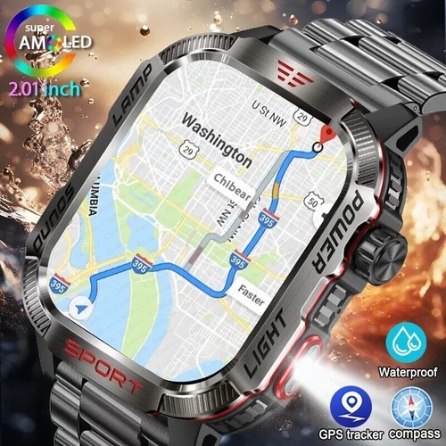 New For Huawei Xiaomi Military GPS Smart Watch Men Flashlight Compass Waterproof