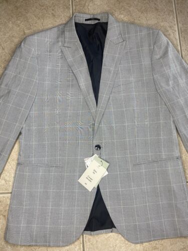 H&M Blazer Mens Size 46R Gray Plaid Skinny Fit Sport Coat 1 Button Suit Jacket - Picture 4 of 18