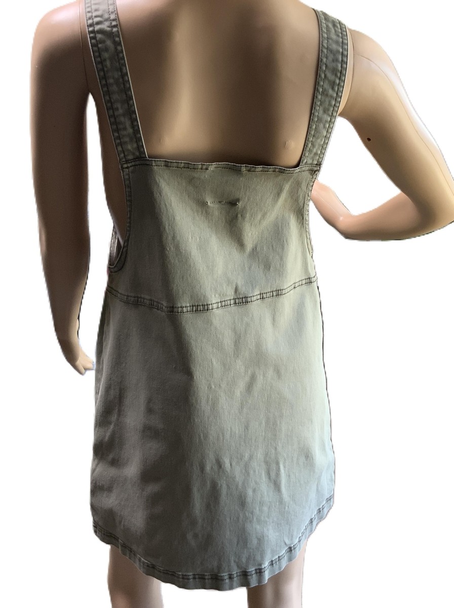 SO Olive Green Sleeveless Front Zipper Pockets Cottagecore Pinafore Dress  Medium | eBay