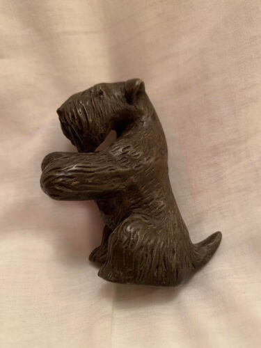 Vintage Patinated Bronze 3 inch Schnauzer Begging Pose Figurine - Picture 1 of 6