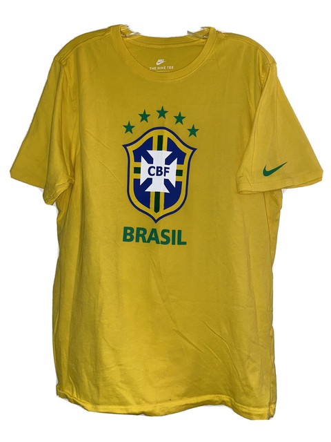 Nike Brasil CBF Gold Crest Tee T-Shirt Football Soccer Brazil Large Yellow | eBay