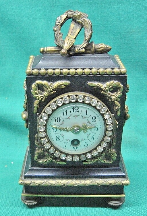 Antique French Gilt Bronze Mounted Carriage Clock with 31 Jewles around ...