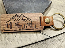 Custom Engraved Wooden Keychain with Mountain Design Personalized Keychain Gif