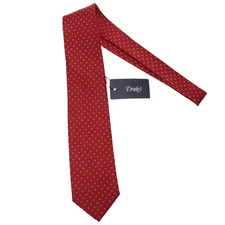 Drake's NWT Neck Tie in Red with Blue & White Mini Circles 100% Silk