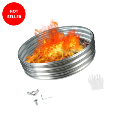 Round Outdoor Wood Burning Fire Pit Large Galvanized Steel Ring (48 Inch)