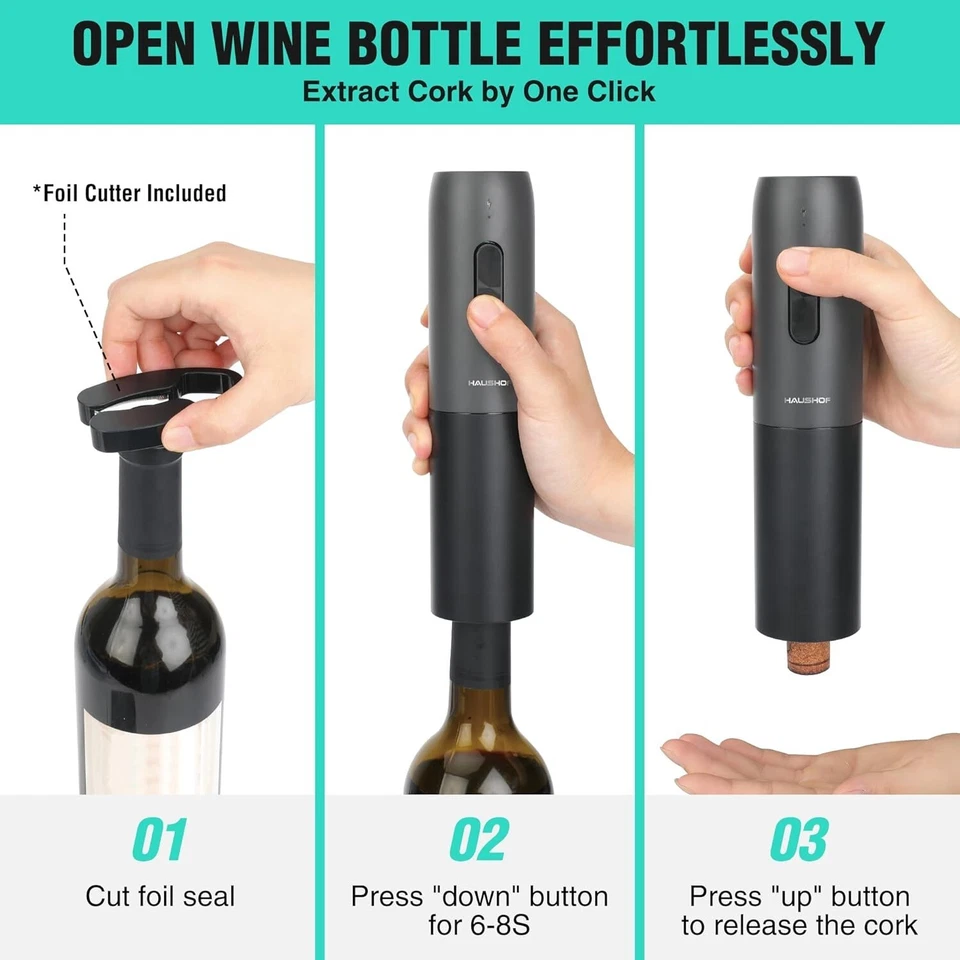 HAUSHOF Wine Bottle Opener with USB Charging Wine Pourer and Vacuum Wine Stopper - Image 3 of 4