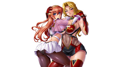Anime seethrough clothing long hair blonde stockings two Playmat Gaming Mat Desk