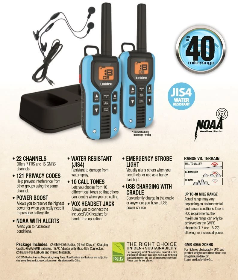 Walkie Talkie Set Long Range Distance Headset Kids Waterproof Rechargeable Radio - Image 2 of 4
