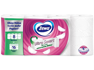 Zewa Toilettenpapier Ultra Smart 4-lagig 8 Rollen 280 Blatt ohne Hülse