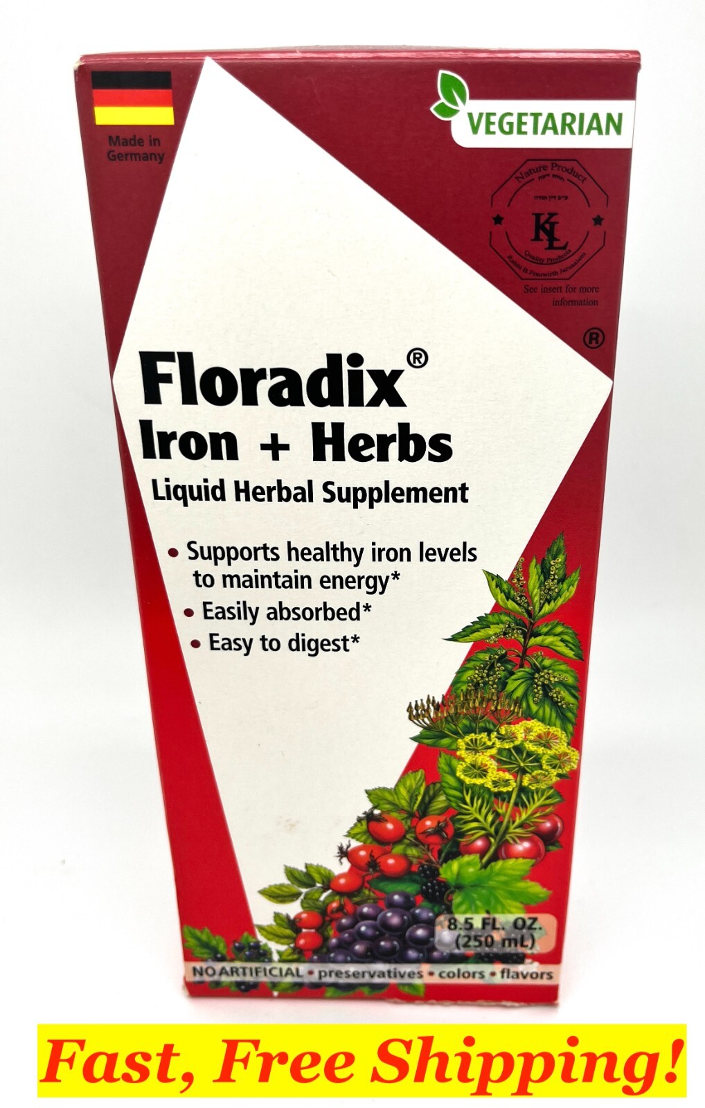 Floradix Floravital Iron & Herbs YeastFree Liquid Supplement 8.5 Oz