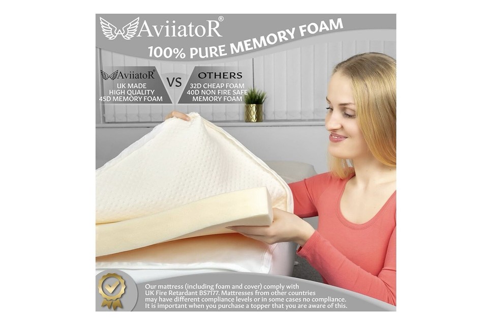 Aviiator 5cm Thick Mattress Topper Memory Foam Small Double 120 X 190cm