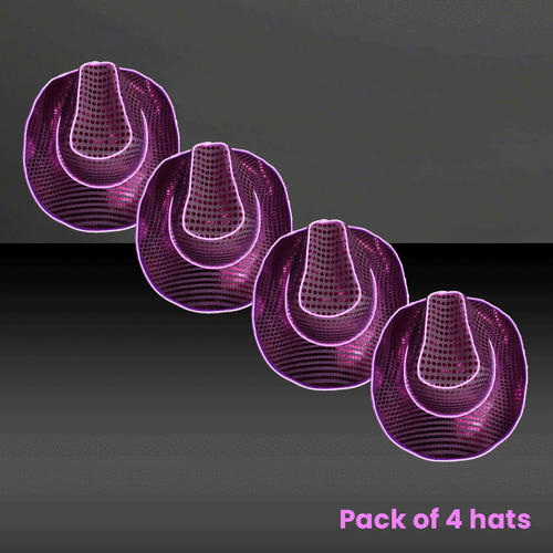 LED Flashing EL Wire Sequin Cowboy Party Hat Pack of 4 By Party Glowz - Picture 7 of 8