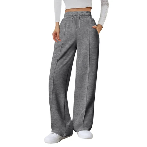 Damenmode einfarbig hohe Taille weites Bein lässig lockere Hose Jogginghose - Bild 17 von 42