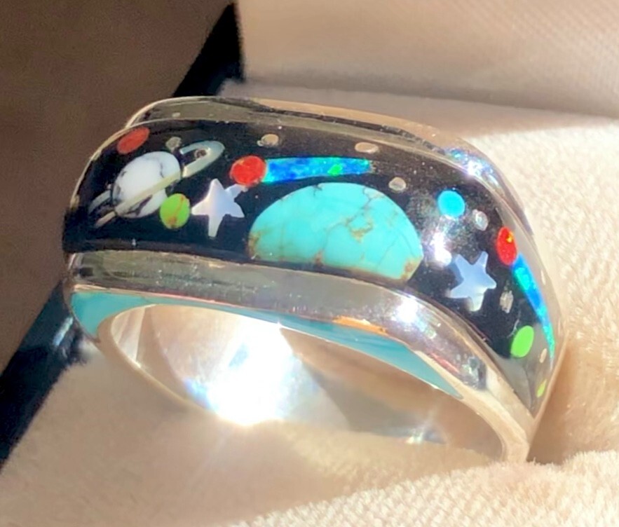 Thick Signed Comet Vintage Native American Navajo Opal Sterling Silver Inlay Bracelet Thick Signed Comet Vintage Native American Navajo Opal Sterling Silver Inlay Bracelet