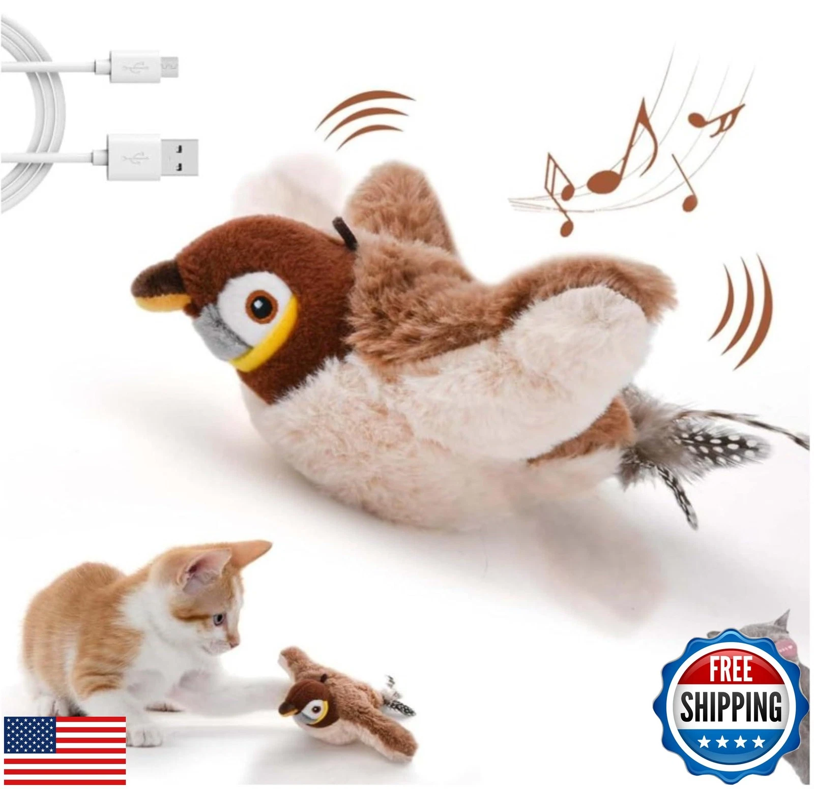 Interactive Flappy Bird Cat Toy with Chirping and Flapping Wings, Catnip-Infu