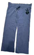 Juicy Couture Y2K Blue Navy Pants Cotton Crown Heart Vtg XL Wide Leg 90's