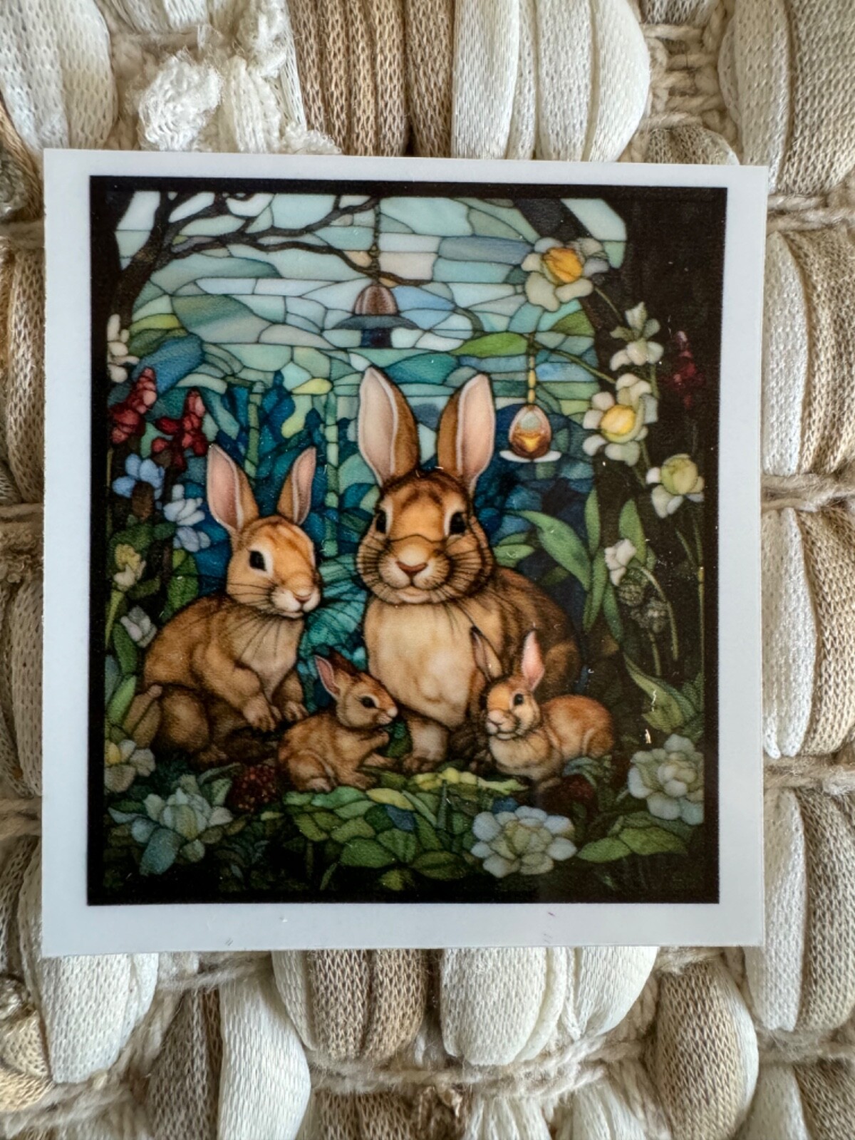 Rabbit Family Dollhouse Miniature Stained Glass Window Film Falak