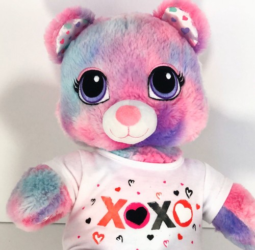 Build a Bear Pastell 17 Zoll Batik rosa lila große Augen Plüsch Herzen mit XOXO Shirt - Bild 3 von 11