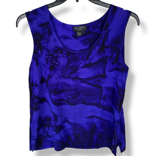 Camiseta sin mangas Y2K Silk Bijoux para mujer talla grande púrpura pintada a mano 100 % seda artística