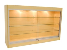 Maple Wood Wall Mounted 48 Inch Lockable Display Showcase with LED Lights