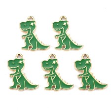 200Pcs Nickel Free Green Alloy Dinosaur Enamel Pendants Jewelry Making 23.5x18mm