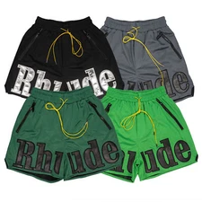 RHUDE Embroidered Breathable Shorts Multi-Pocket Casual Sports Shorts-/