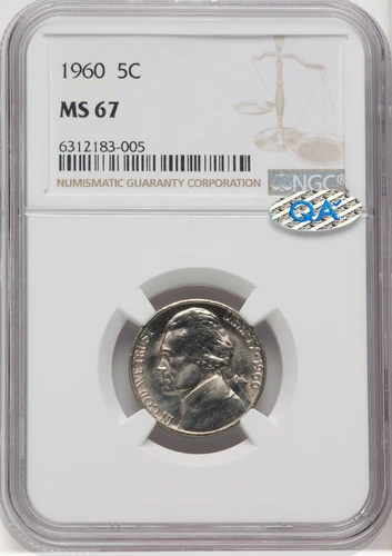 1960 Jefferson Nickel 5C MS67 NGC with QA Sticker