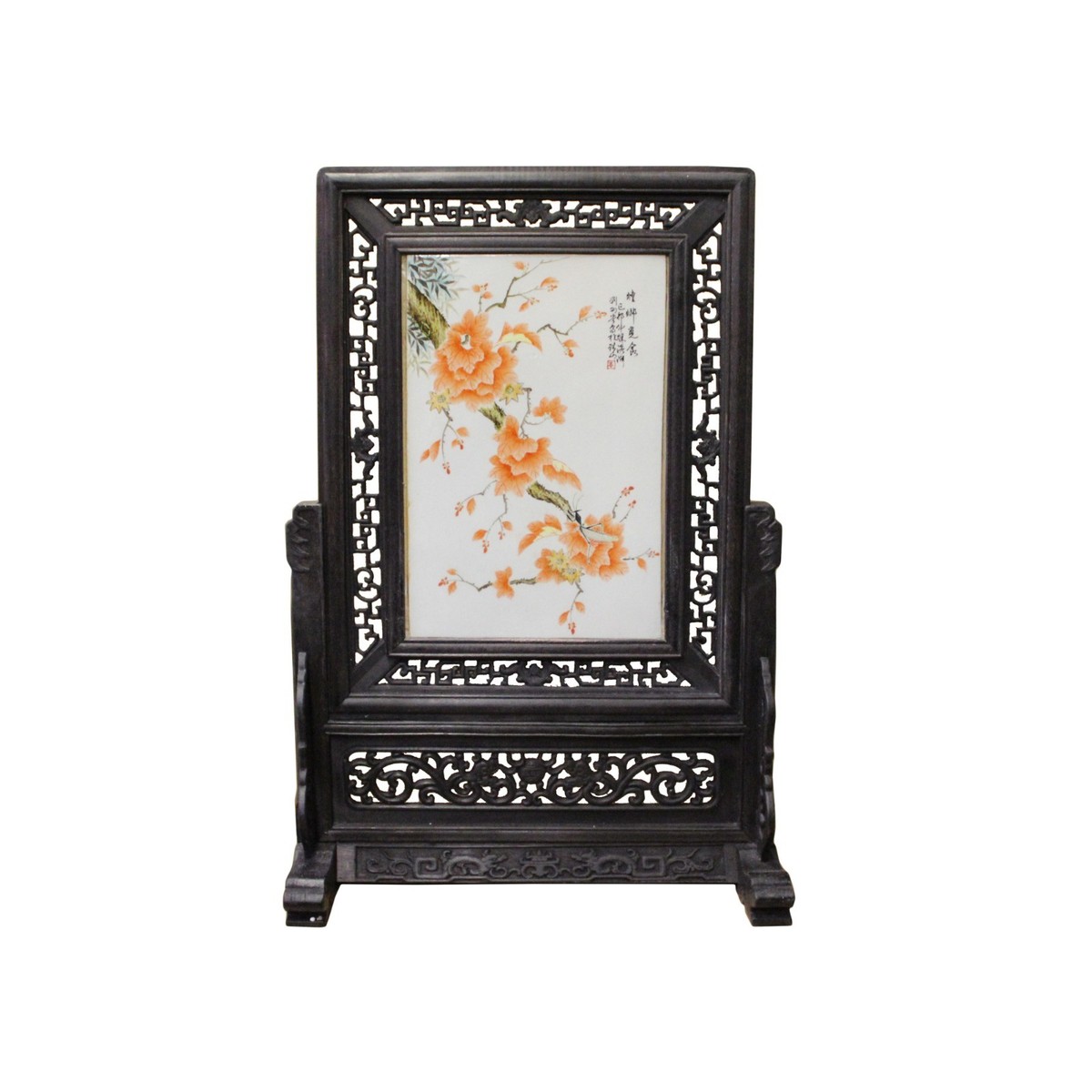 Chinese Wood Frame Porcelain Plaque Table Top Screen Display cs4386S Chinese Wood Frame Porcelain Plaque Table Top Screen Display cs4386S