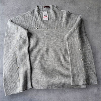 red by BKE Buckle Gray Pearl Embellished Mock Neck Sweater Pullover Medium