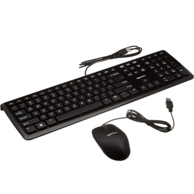 Amazon Basics USB Wired Computer Keyboard (QWERTY) and Mouse Bundle Pack, black