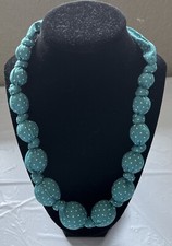Peppercorn Kids Polka Dot Fabric Cloth Covered Wood Beaded Necklace Teal/White