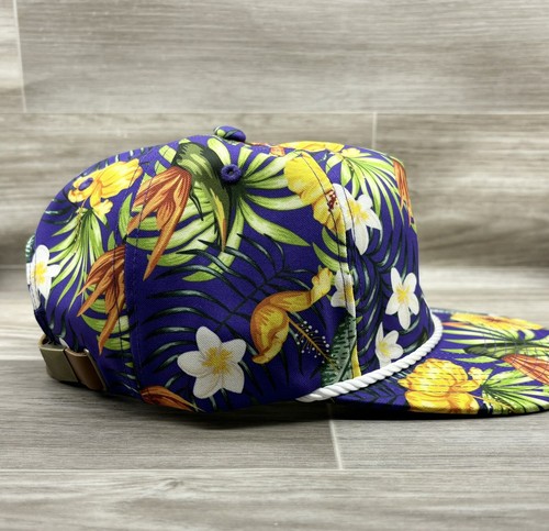 Mack Trucks Patch on Purple Hawaiian Retro Rope Hat w/Leather Strap Back - Picture 4 of 5