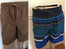 NWT George Men's Swim Trunks Hybrid Shorts Elastic 18" - 19" Outseam UPF Brown L