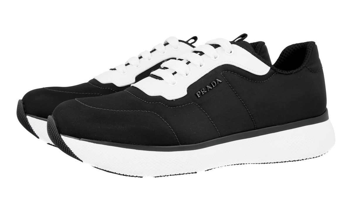 LIGHT PRADA SNEAKERS SHOES TRAINERS BLACK WHITE NYLON NEW