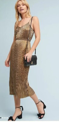 knee length dresses for ladies Petite "Mila" Long Halter Metallic Dress
