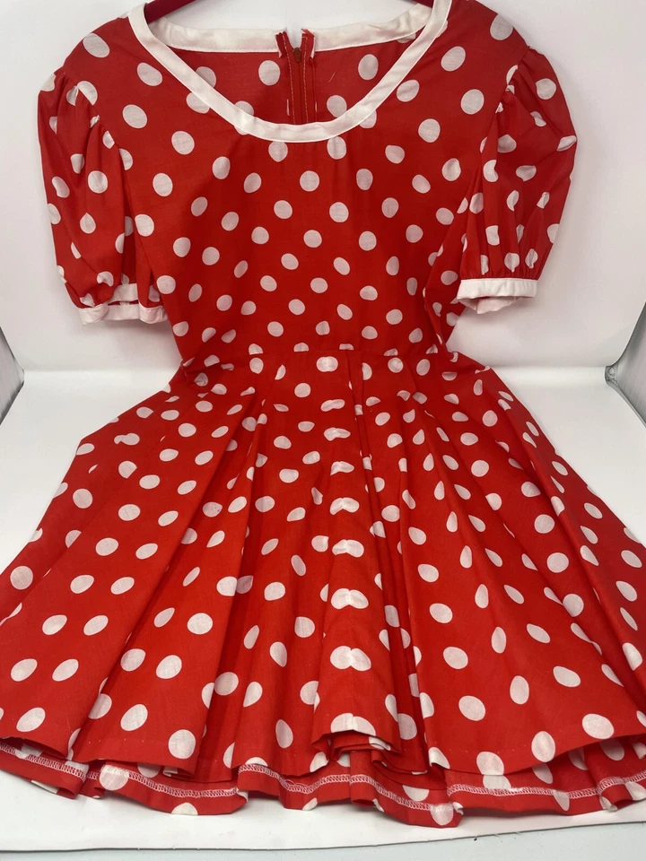 *DE COLECCIÓN* DISFRAZ HECHO A MANO Minnie Mouse Adulto Talla Pequeña Rojo Blanco Lunares Foto 2 de 4