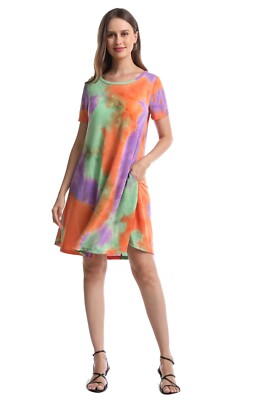 short sleeve tie dye dress MOUSYA Women Tie Dye Dress Short Sleeve T Shirt Dress Summer Casual Loose  Mini Dress with Pockets at Amazon Women's Clothing store