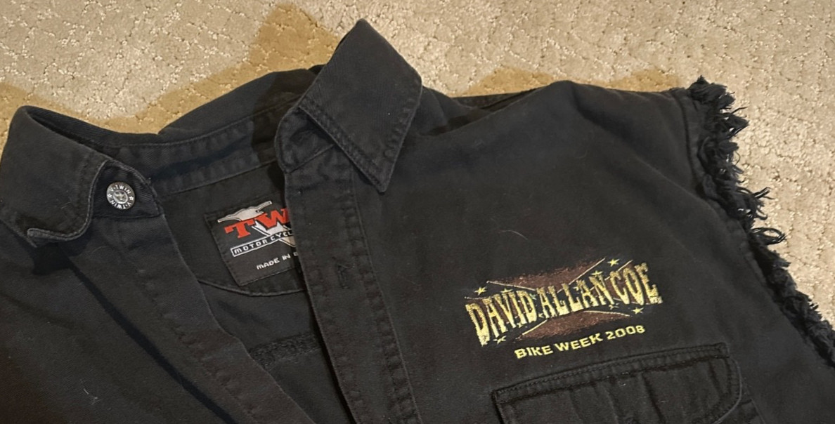 Vintage David Allan Coe World Tour Bike Week 2008 Sleeveless Button Down Shirt M