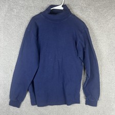 Vintage Eddie Bauer Shirt Mens LT Blue Mock Neck Long Sleeve Made USA Cotton