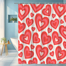 Cute Red Heart Shower Curtain for Kids Bathroom Decor