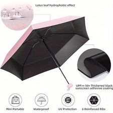 Mini Compact Folding Umbrella with Capsule Case UPF 50 fits Sun Rain Protection