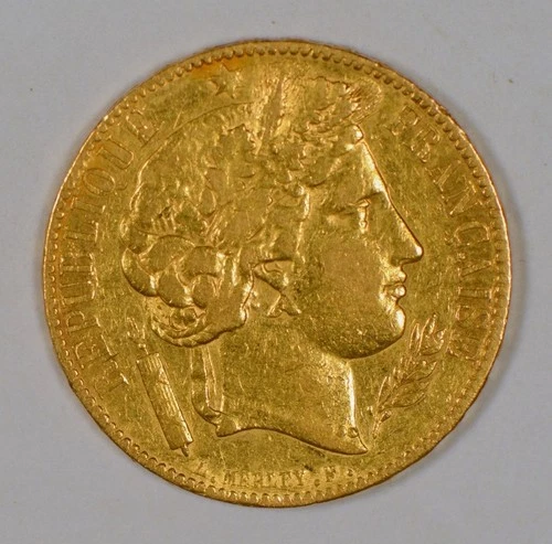 1850 France 20 Francs Liberty Head  or Ceres Gold Coin from the Paris Mint