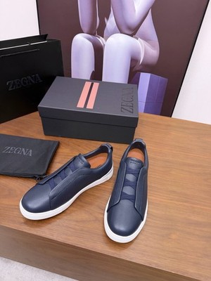 Zegna Triple Stitch SECONDSKIN Men's Luxury Sneakers Navy Blue