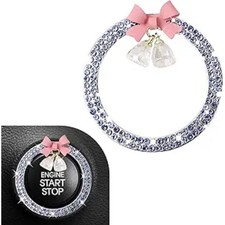 Cute Bow Bling Car Push Start Button Decoration Ring, Crystal - Light Blue