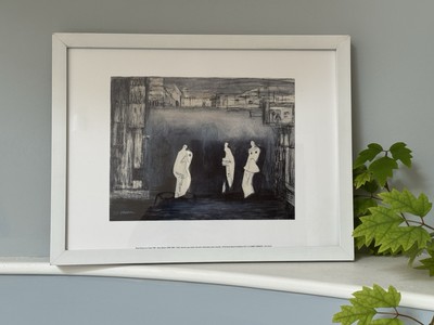 Henry Moore Three Figures on a Stage 1981 Print White Frame